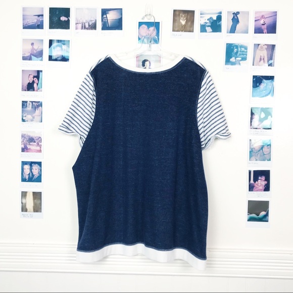 Avenue Striped Terry Cloth Short Sleeve Tee Tunic - Picture 2 of 6